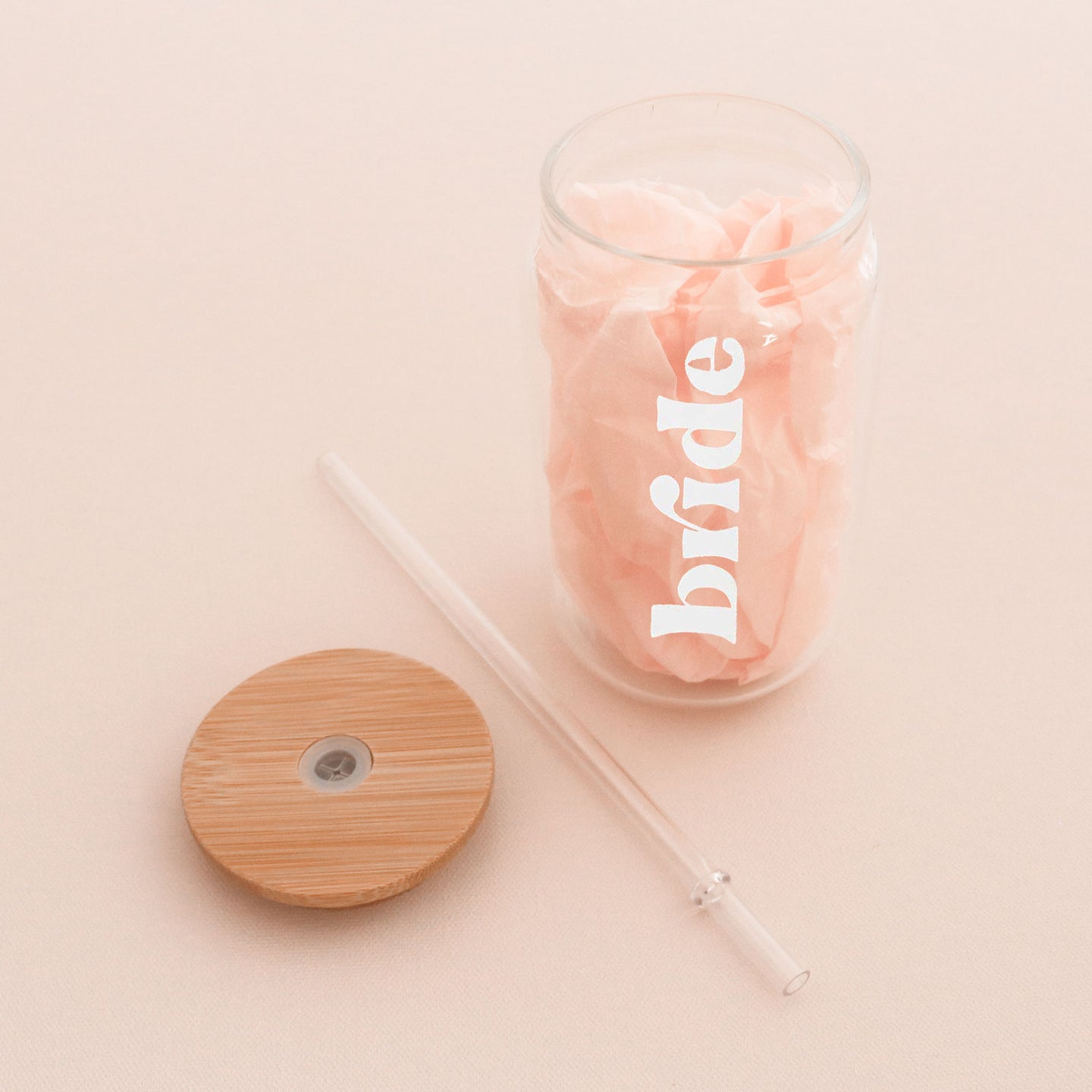 Bride/Babe/Mrs. Glass Can Tumbler with Bamboo Lid & Straw